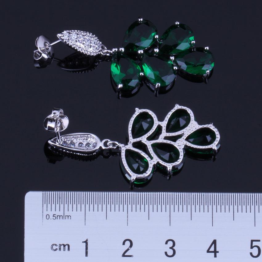 Изображение товара: Романтические большие висячие серьги V0340 с зеленым кубическим цирконием и белым кубическим цирконием, покрытые серебром