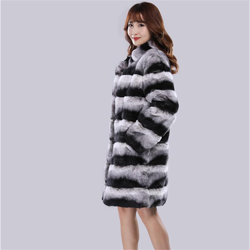 Изображение товара: Женское длинное зимнее пальто из 100% натурального меха кролика рекс высокого качества, Шиншилла