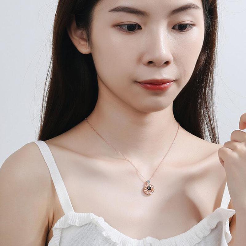Изображение товара: KOFSAC элегантный 925 стерлингового серебра сердце круг ожерелье Циркон Кристалл проекция я люблю вас кулон для женщин модные ювелирные изделия