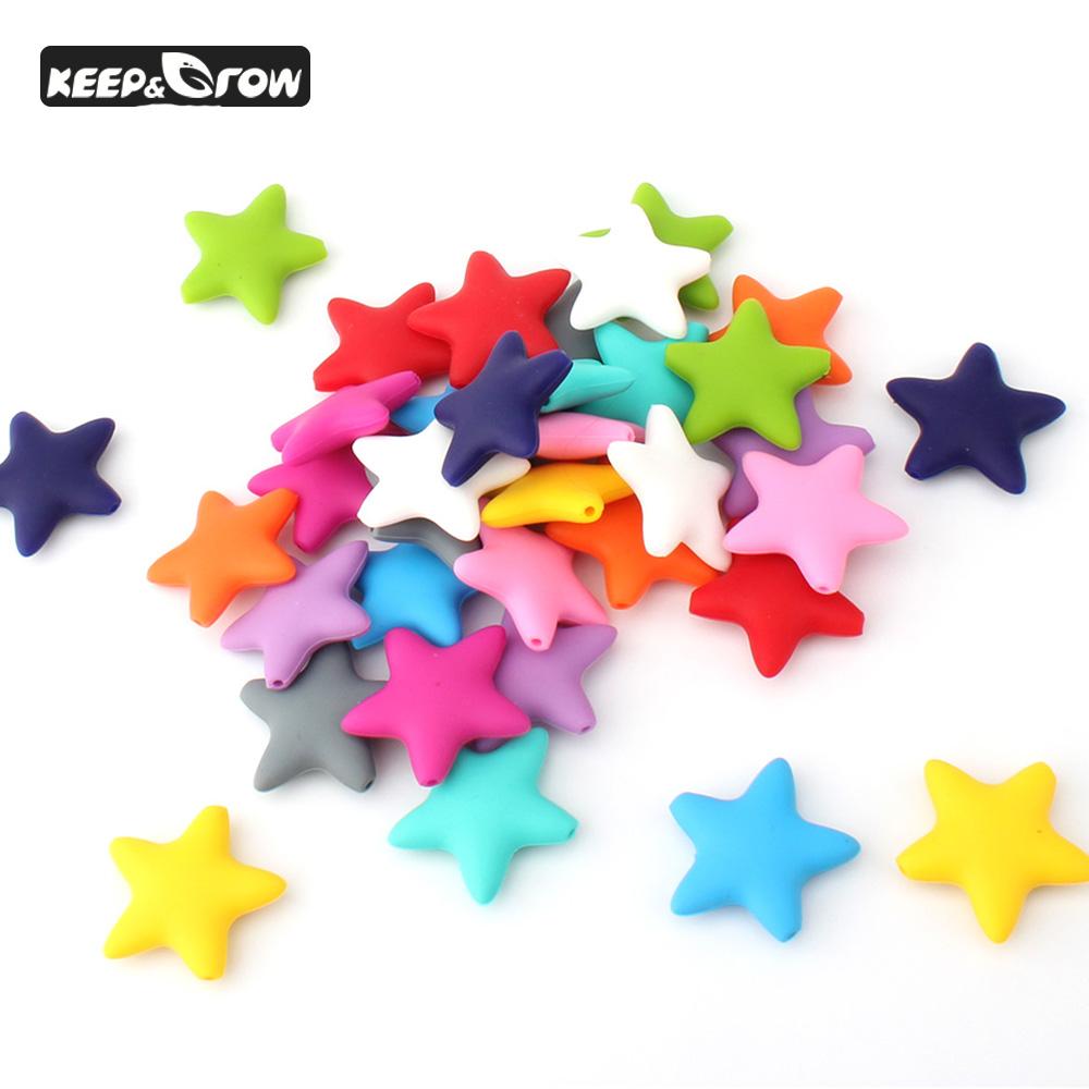 Изображение товара: KEEP & GROW 30 шт. звезда силиконовая Бусины Пищевой класс Детские Прорезыватели для зубов жевательные BPA бесплатные Детские трофеи лекарственная соска кулон