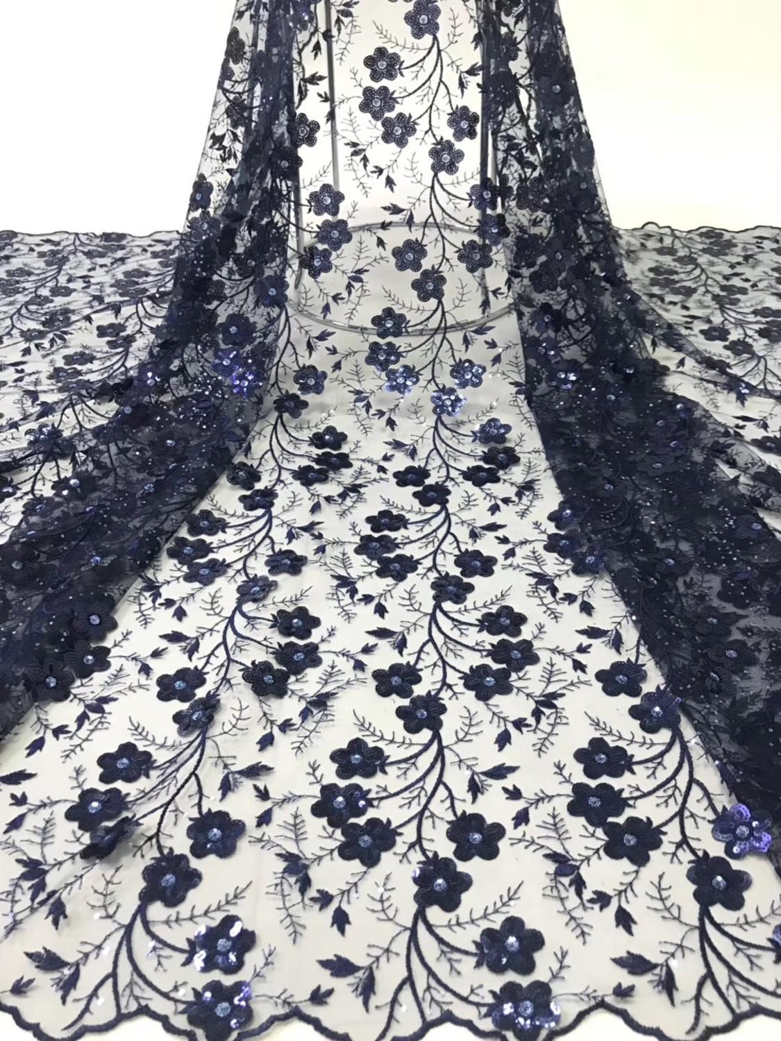 Изображение товара: 1 ярд блесток Сливовый цветок на сетке вышивка кружевная ткань Африканское французское кружево ткань свадебное платье кружевная ткань
