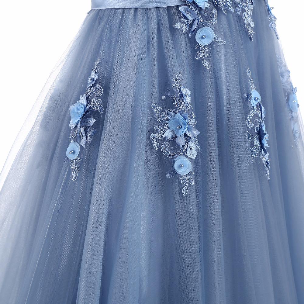 Изображение товара: Женское вечернее Платье трапециевидного силуэта, длинное синее платье из тюля с аппликацией, v-образным вырезом и шнуровкой, без рукавов, 2019