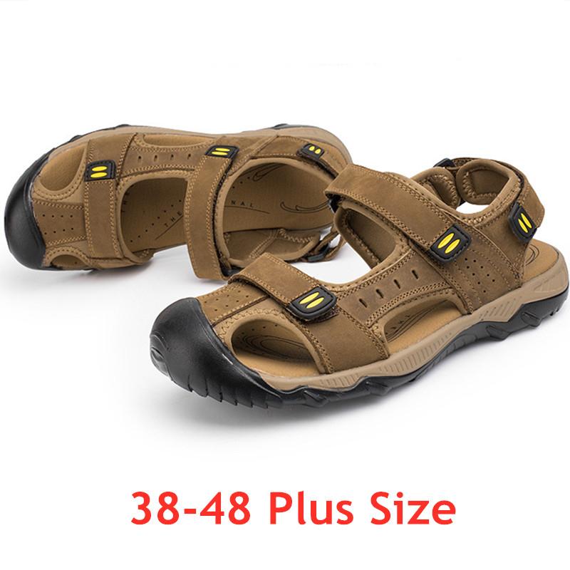 Изображение товара: 48 Plus Size Summer Leather Waterproof Sandals Beach Shoes Men Outdoor Hiking Sport Breathable Non-slip Upstream Shoes Aqua Shoe