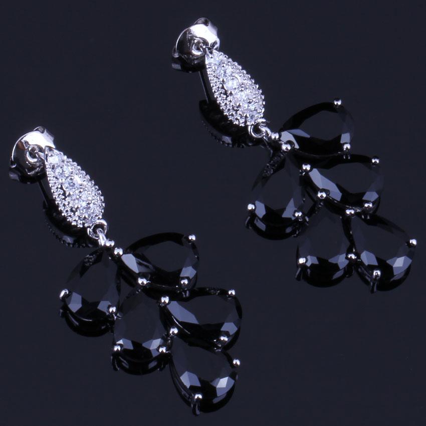 Изображение товара: Очаровательные большие черные висячие серьги с кубическим цирконием, покрытые серебром, V0338