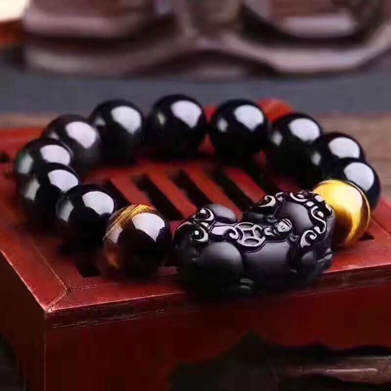 Изображение товара: Браслеты из черного натурального обсидиана, круглые бусины с матовым камнем, браслеты на удачу для мужчин и женщин, энергетические украшения