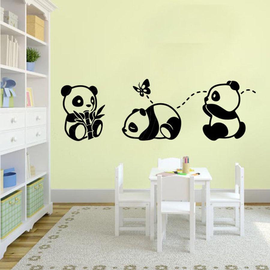 Изображение товара: Детские панды настенные наклейки для детской комнаты Декорации для детских садов виниловые наклейки на стену для девочек и мальчиков спальня комната подростка искусство прекрасный плакат S263