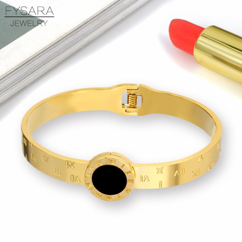 Изображение товара: Модные Винтажные стильные браслеты FYSARA, браслеты из нержавеющей стали золотого цвета, браслеты с римскими цифрами для женщин, ювелирные изделия, аксессуары