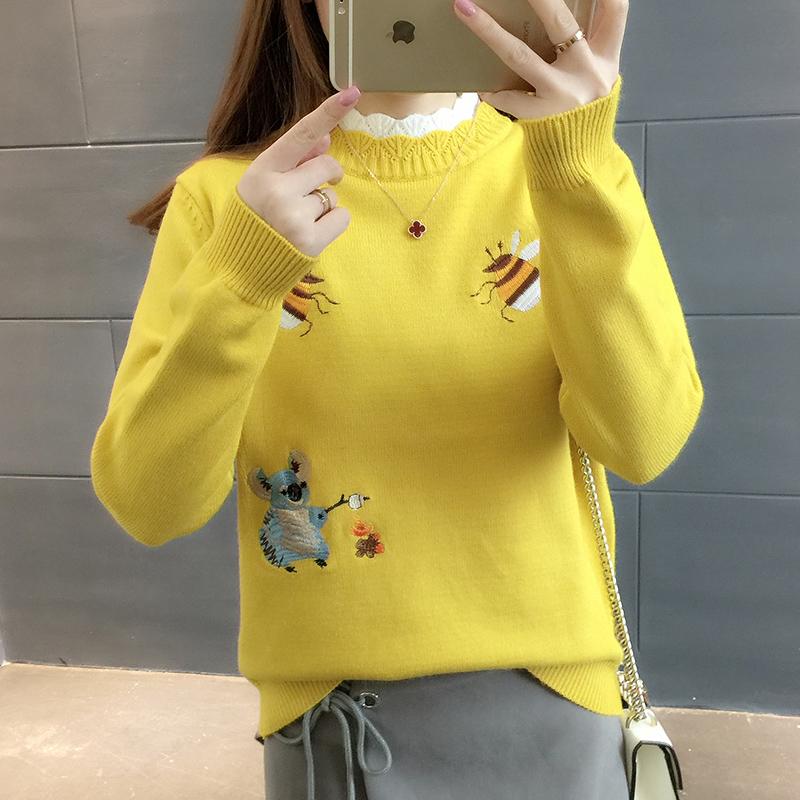 Изображение товара: Женский пуловер с вышивкой и Пчелкой, Свободный теплый трикотажный свитер в Корейском стиле, модель D2531 на осень и зиму, 2020