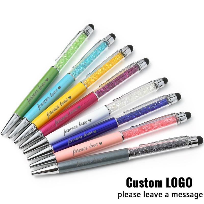 Изображение товара: Металлическая ручка с логотипом на заказ, емкость для рукописного ввода, Алмазный сенсорный экран, металлическая шариковая ручка, офисные принадлежности, 30 шт.