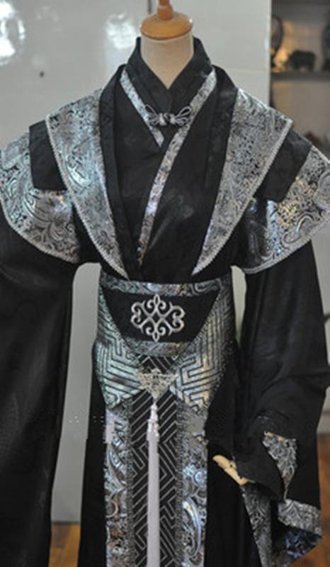 Изображение товара: Мужской костюм черного и серебряного цвета Hanfu, Древний китайский костюм для детей или принца, костюм для ТВ или фотосессии Hanfu