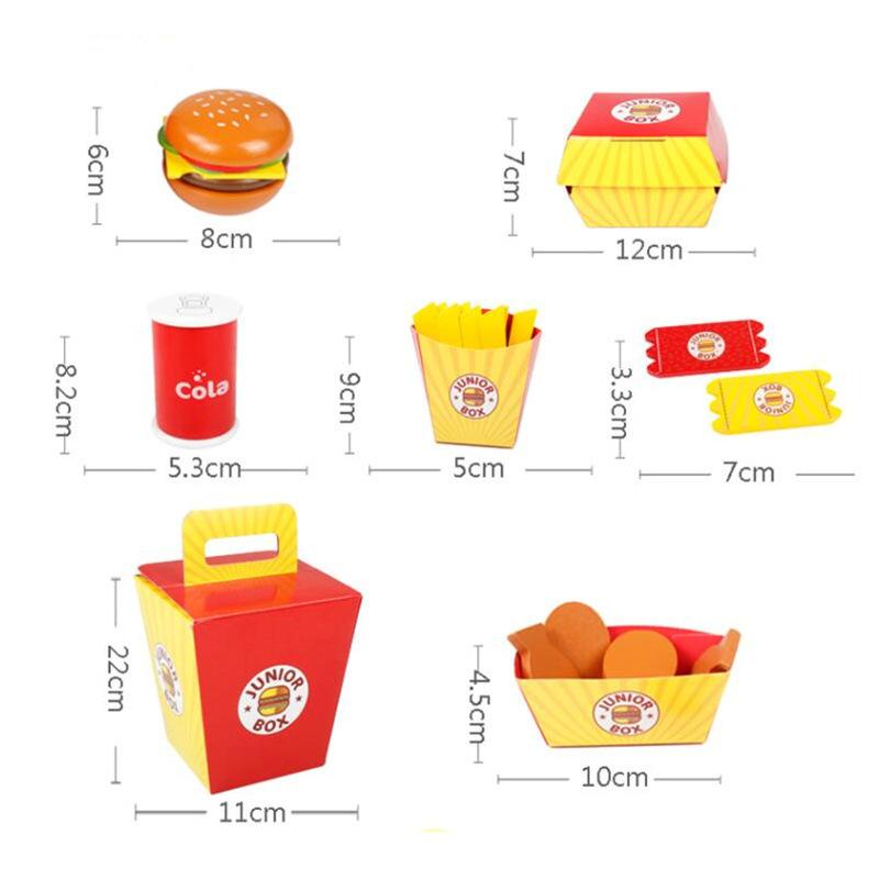 Изображение товара: Искусственная еда, деревянная миниатюрная еда, кукла, имитация еды, гамбургерные чипсы, набор кухонных игрушек, имитация еды, Перекус, игрушечные гамбургеры