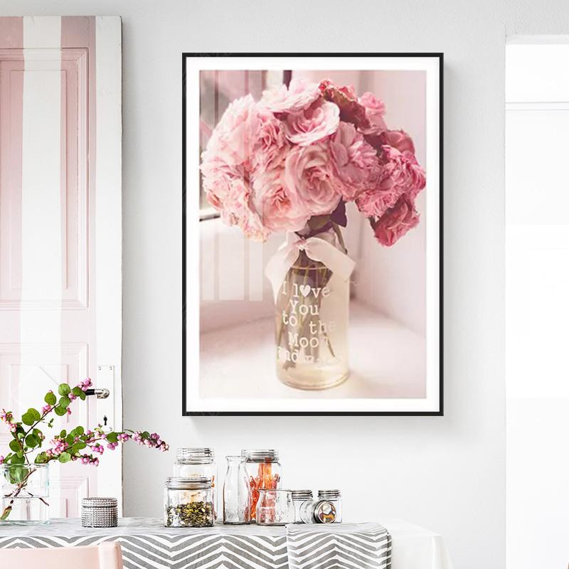 Изображение товара: Розовая ваза с цветами розы, Картина на холсте с цитатами в скандинавском стиле, Настенная картина, художественные плакаты и портреты, домашний декор для гостиной