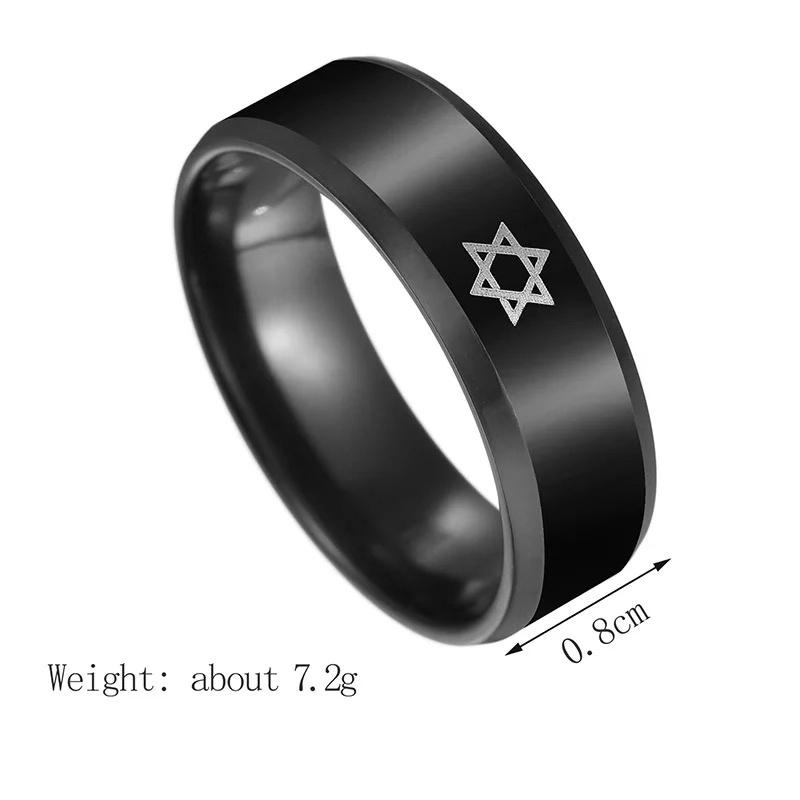Изображение товара: Мужское кольцо в стиле хип-хоп 8 мм, кольцо из нержавеющей стали с черной звездой Давида, мужской религиозный иудаизм, еврейский браслет из Израиля, свадебные украшения