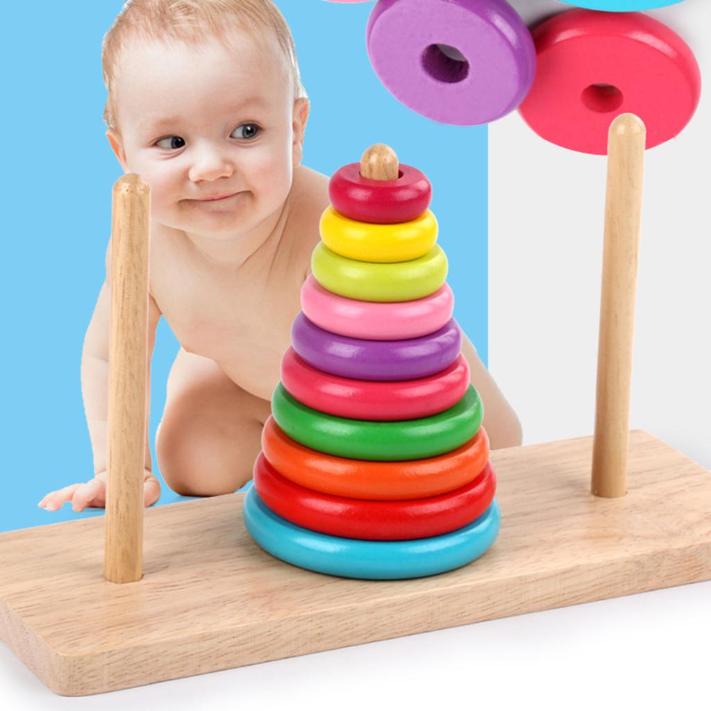 Изображение товара: Деревянная головоломка для развития мозга, 10 колец, Башня Ханоя, деревянная головоломка для раннего развития, игрушки для детей, деревянная головоломка