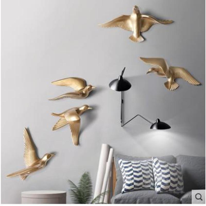 Изображение товара: Европейский стиль Трехмерные настенные Стикеры с рисунком в виде чайки-пять с птицами из смолы, офиса и дома настенные украшения