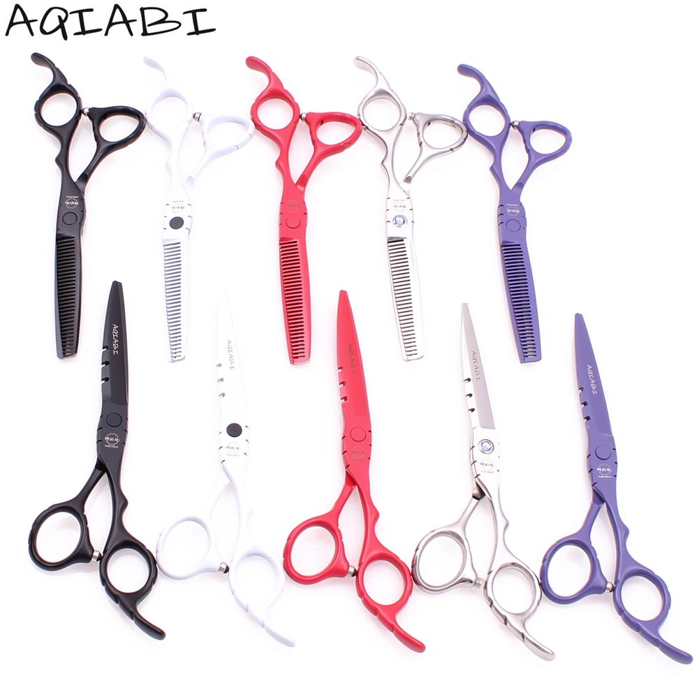 Изображение товара: Профессиональные ножницы для волос 5,5 дюйма AQIABI из нержавеющей стали, парикмахерские ножницы для резки, филировочные ножницы, парикмахерские ножницы в деревянной коробке A1010