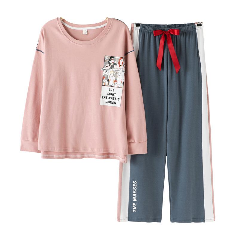 Изображение товара: Женские пижамы, хлопковые штаны с длинным рукавом, Осень-зима, новый плотный Повседневный удобный пуловер, женские пижамные комплекты, женские пижамы
