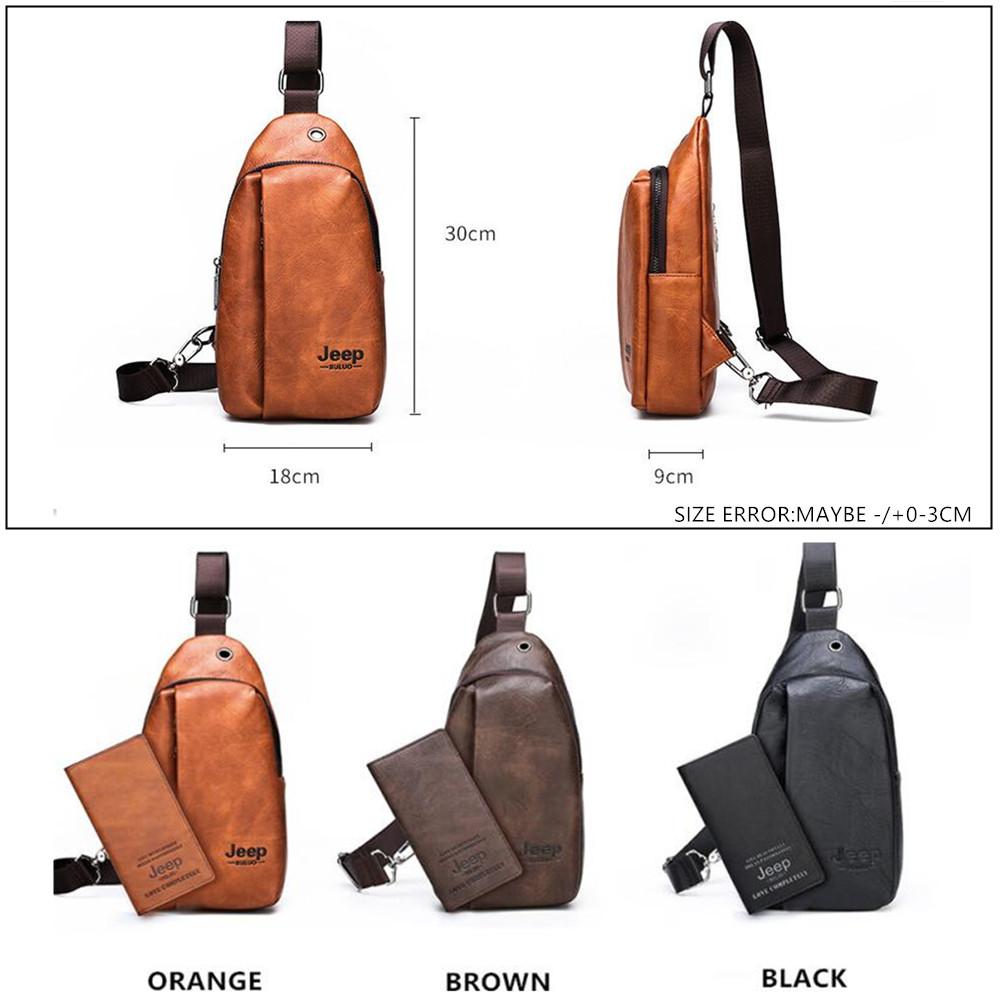 Изображение товара: Мужской комплект нагрудная сумка jeep buluo, оранжевая сумка через плечо и кошелек из спилковой кожи, брендовая слинг-сумка, однолямочная кросс-боди сумка, все сезоны