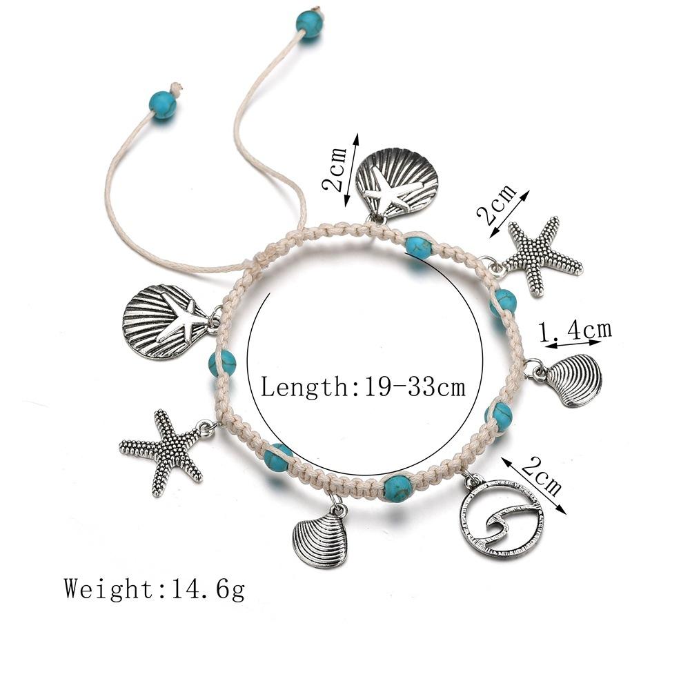 Изображение товара: Женский плетеный браслет ручной работы, Летний Пляжный регулируемый браслет с голубыми бусинами