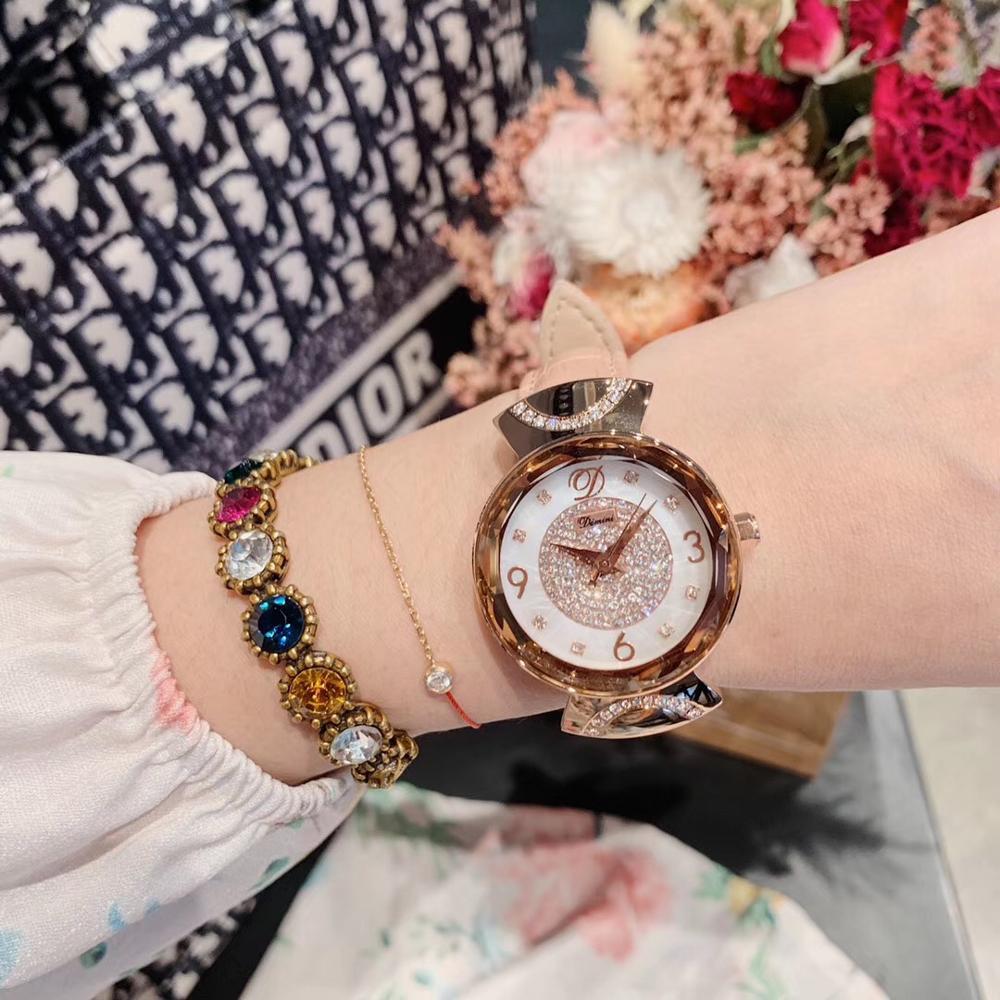 Изображение товара: Женские Аналоговые кварцевые часы, водонепроницаемые, с кожаным ремешком, с блестящими кристаллами, 100%
