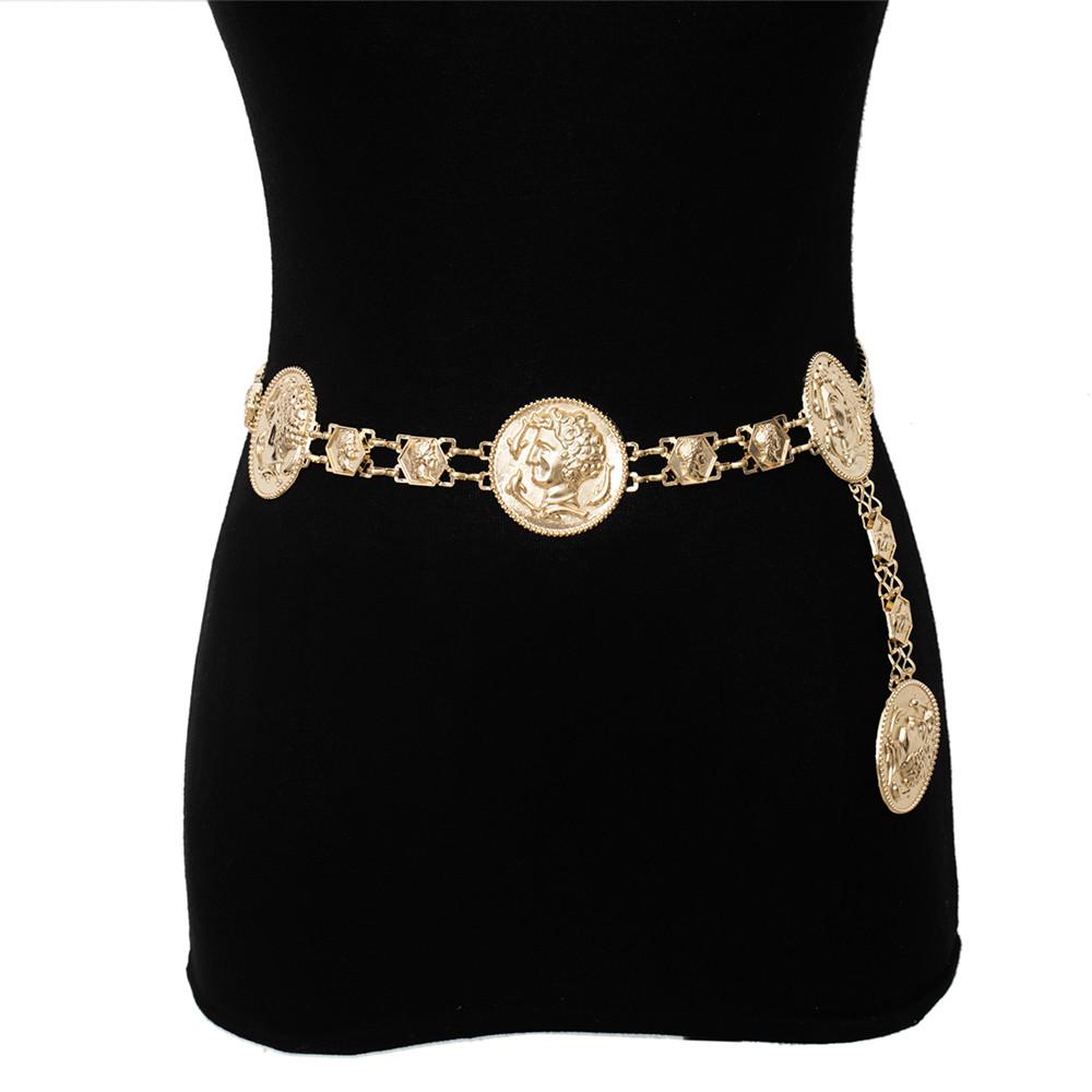 Изображение товара: MAA-OE в богемном стиле Великолепный золотой монеты с шестиугольная ссылка цепочка на талию для женщин модные сережки-гвоздики на пояс для тела цепи вечерние, подарок, ювелирное изделие