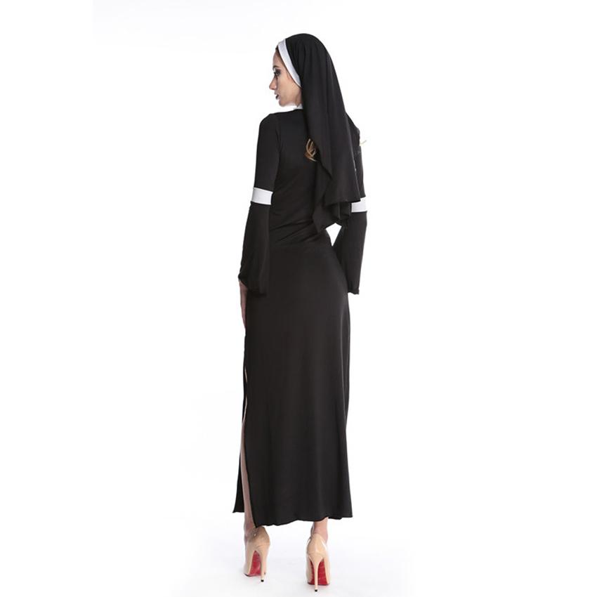 Изображение товара: Черный сексуальный костюм монахини Дева Мария платье монахини костюм на Хэллоуин для женщин нарядный наряд платье на Хэллоуин с платком