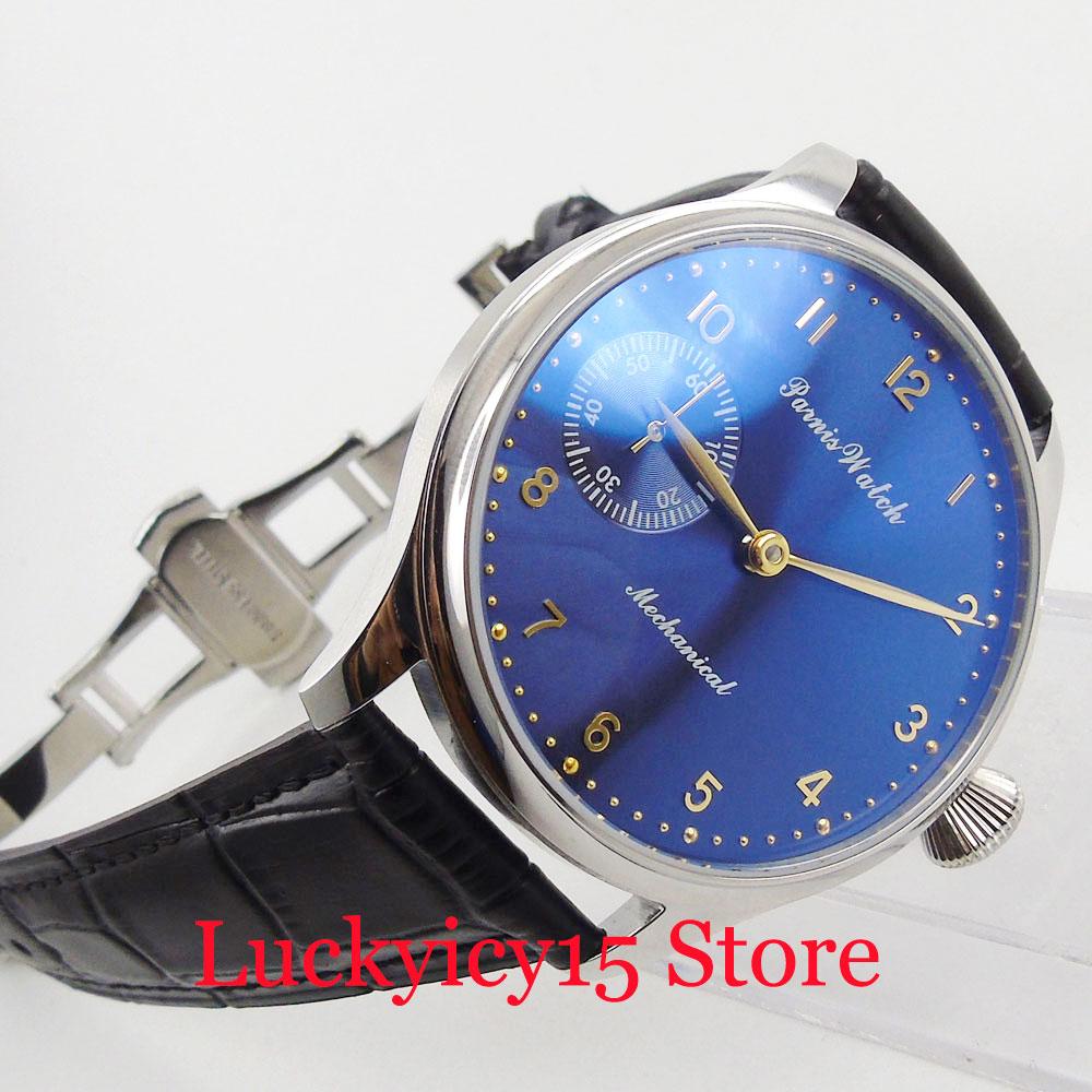Изображение товара: Часы мужские PARNIS, 44 мм, с ручным заводом, с синим циферблатом, 6497