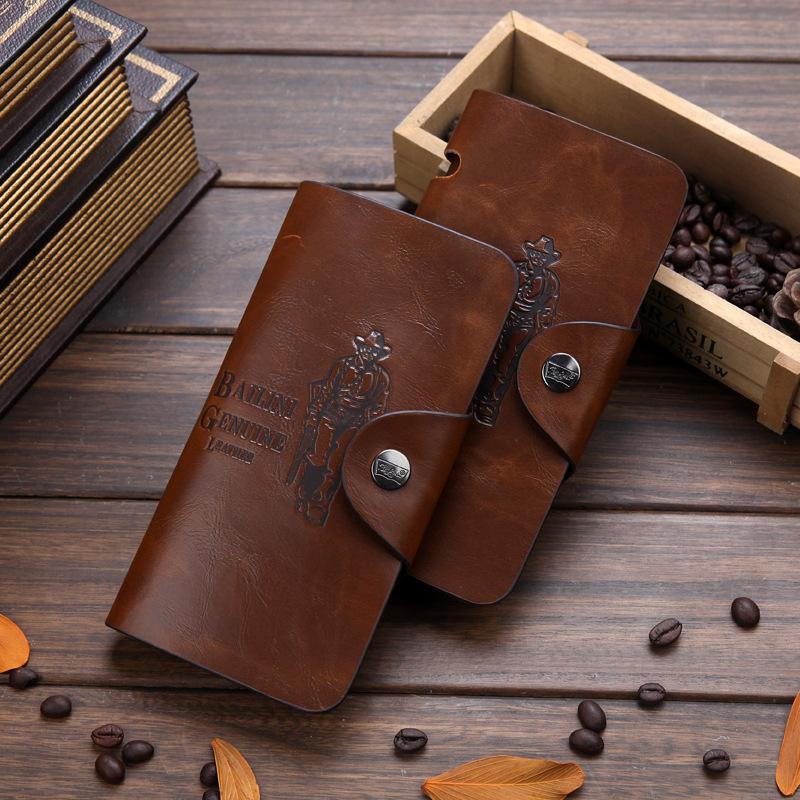 Изображение товара: Мужской классический винтажный кошелек Bailini, ковбойский длинный кожаный клатч с карманом для монет, кожаные клатчи, 2019
