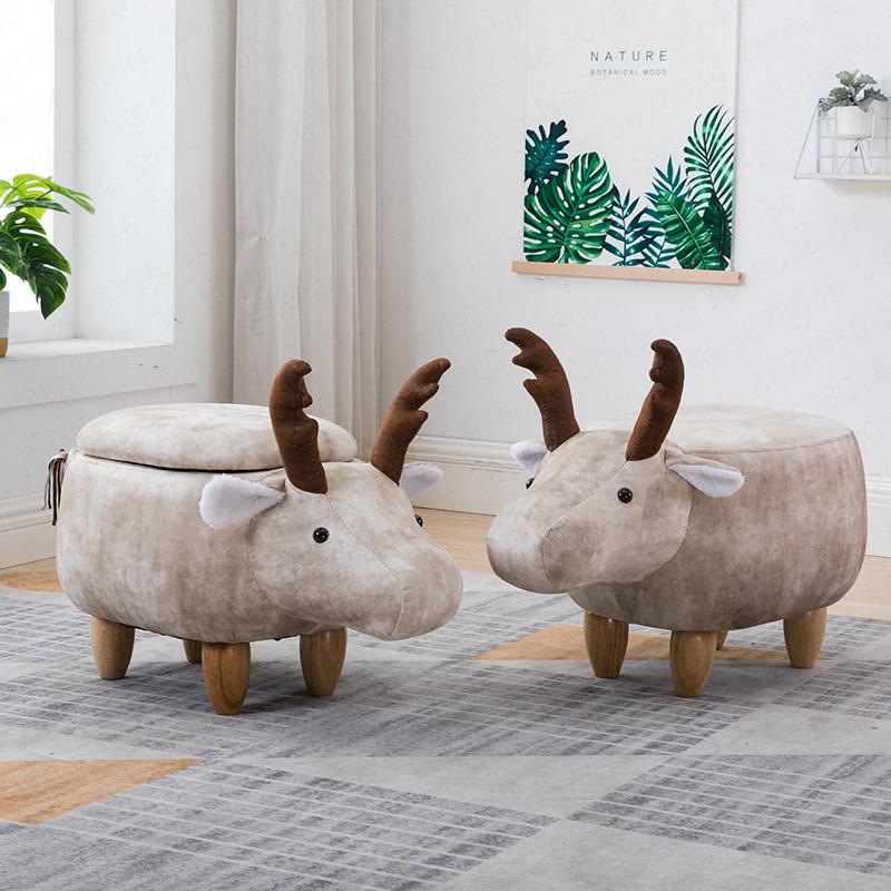 Изображение товара: Скандинавский деревянный табурет для хранения обуви с оленем и животными, низкий диван, стул, детский подарок, креативный деревянный табурет животных для детей