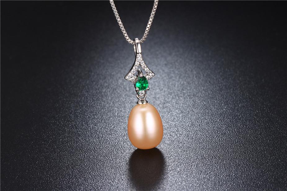 Изображение товара: Женское ожерелье с подвеской из зеленого циркония, свадебное ожерелье из стерлингового серебра 925 пробы с подвеской из жемчуга