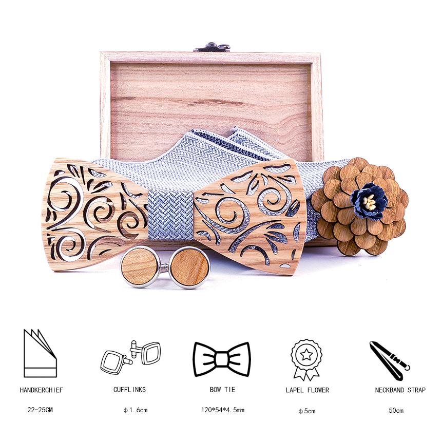 Изображение товара: Деревянная бабочка Handky набор запонок деревянный галстук-бабочка, галстук-бабочка, для Для мужчин галстуки для свадебной вечеринки платок носовой платок галстук T297