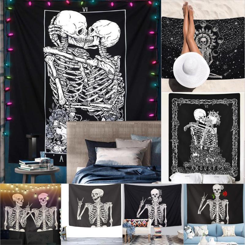 Изображение товара: Гобелен с принтом мандалы и черепа, Настенное подвесное одеяло, коврик для йоги, украшение для спальни, богемное пляжное полотенце, скатерть, гобелен на Хэллоуин