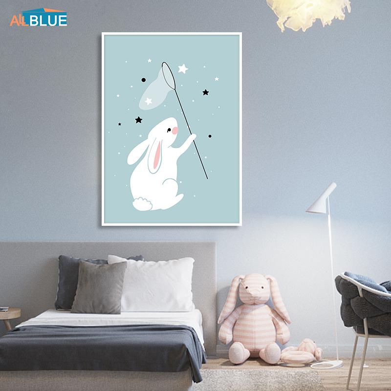 Изображение товара: Милый кролик звезда облако скандинавский детский мультяшный постер и принты детская настенная Картина на холсте настенные картины для декора детской комнаты