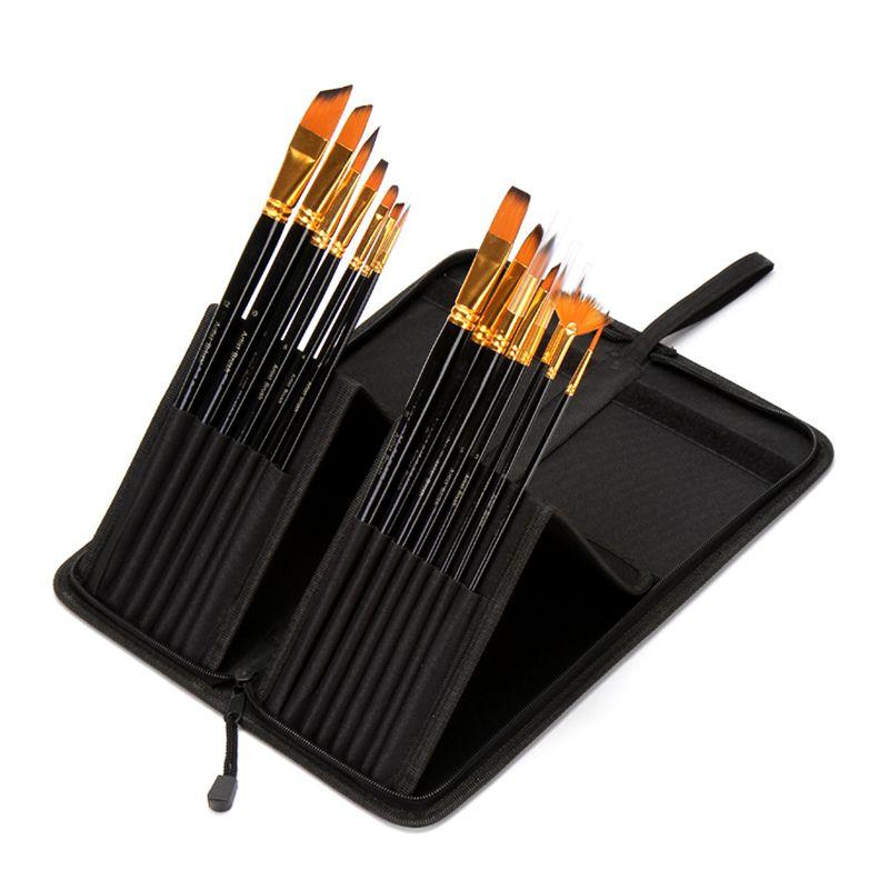 Изображение товара: Набор профессиональных кистей для масляной краски с холщовым чехлом, акварельная акриловая краска, искусственная ручка, длинная деревянная ручка, 15 шт.