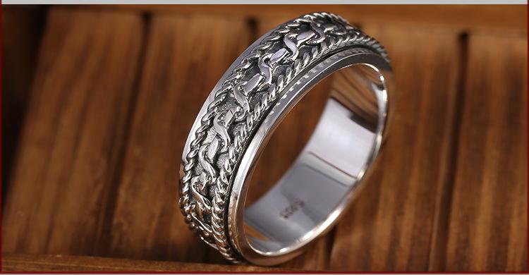 Изображение товара: Кольцо из 100% стерлингового серебра S925 пробы, винтажное тайское серебряное ювелирное изделие из пеньковой веревки с узором, мужское кольцо для бега, бесплатная доставка