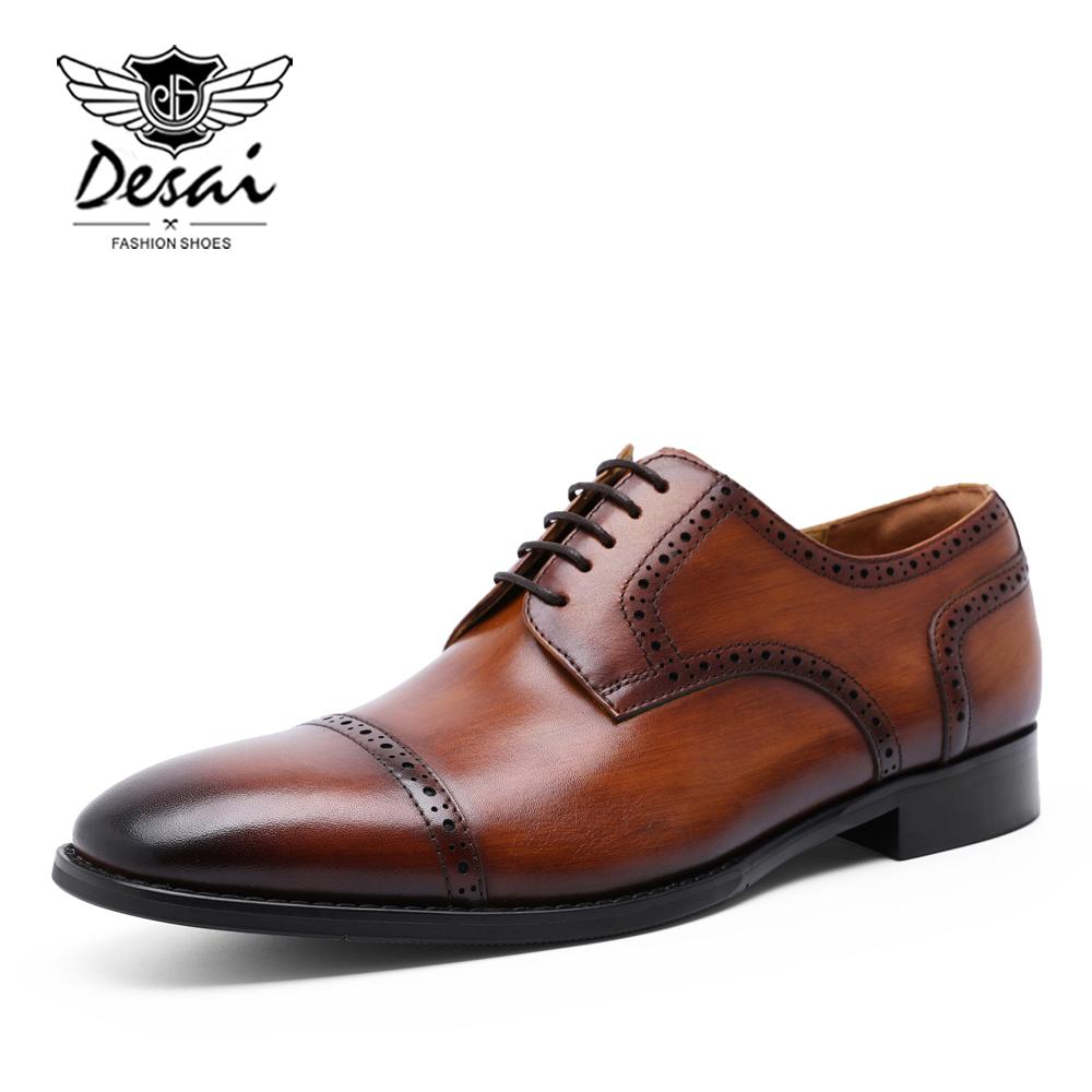Изображение товара: Мужские официальные туфли DESAI из натуральной кожи, оксфорды для мужчин, итальянские классические туфли 2019, элегантные свадебные туфли ручной работы, броги