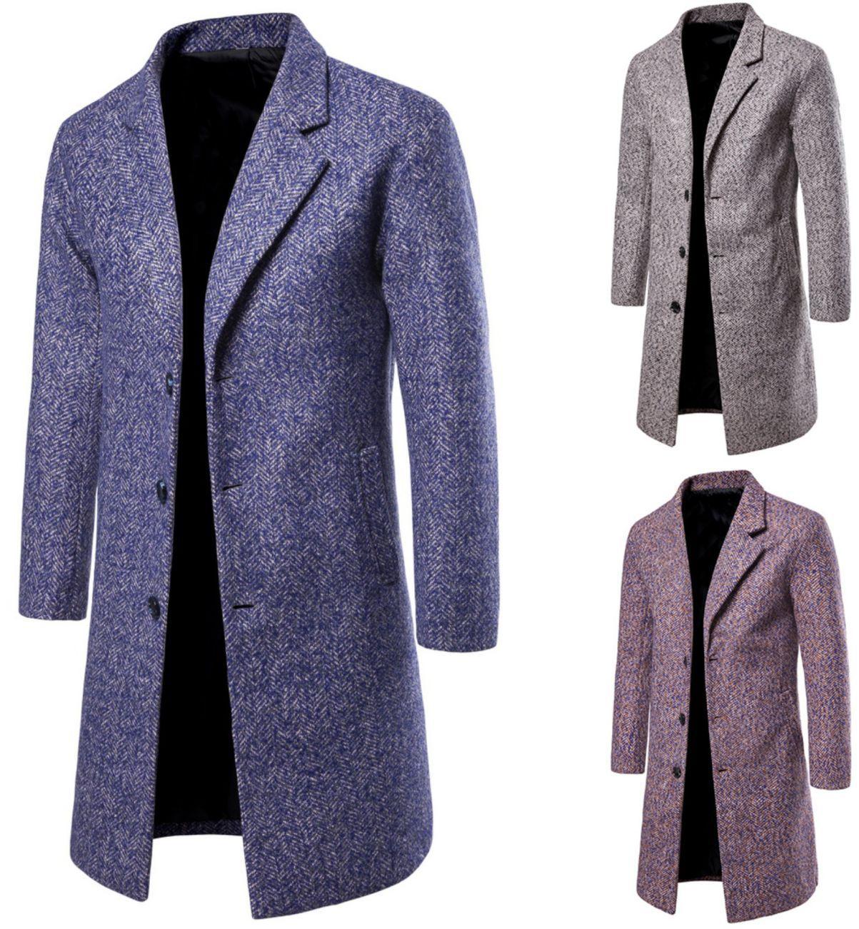 Изображение товара: Новинка, осенне-зимнее Мужское пальто YF12, приталенное шерстяное пальто средней длины с отложным воротником, Мужская одежда для отдыха