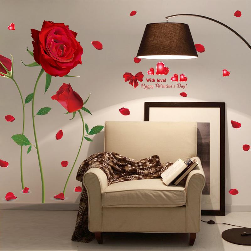 Изображение товара: Красные розы наклейки на стену Гостиная ТВ спальня диван фон стены в комнате нарядные обои из ПВХ