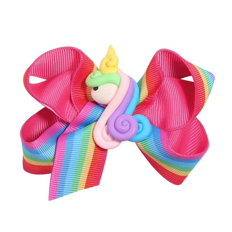 Изображение товара: 10pcs Licorne Barrettes Children Hairpins Infant Baby Toddler Girl Hair Bow hair clip Ribbon Bows Girls Cartoon Hairpins Rainbow