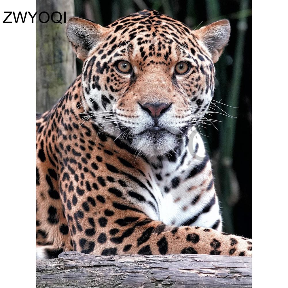Изображение товара: Полный набор для рисования с круглыми камнями и полотном мозаика в форме леопарда с 5ddiy алмазной вышивкой тигра полная квадратная Алмазная вышивка крестиком на рисунке, в форме леопарда
