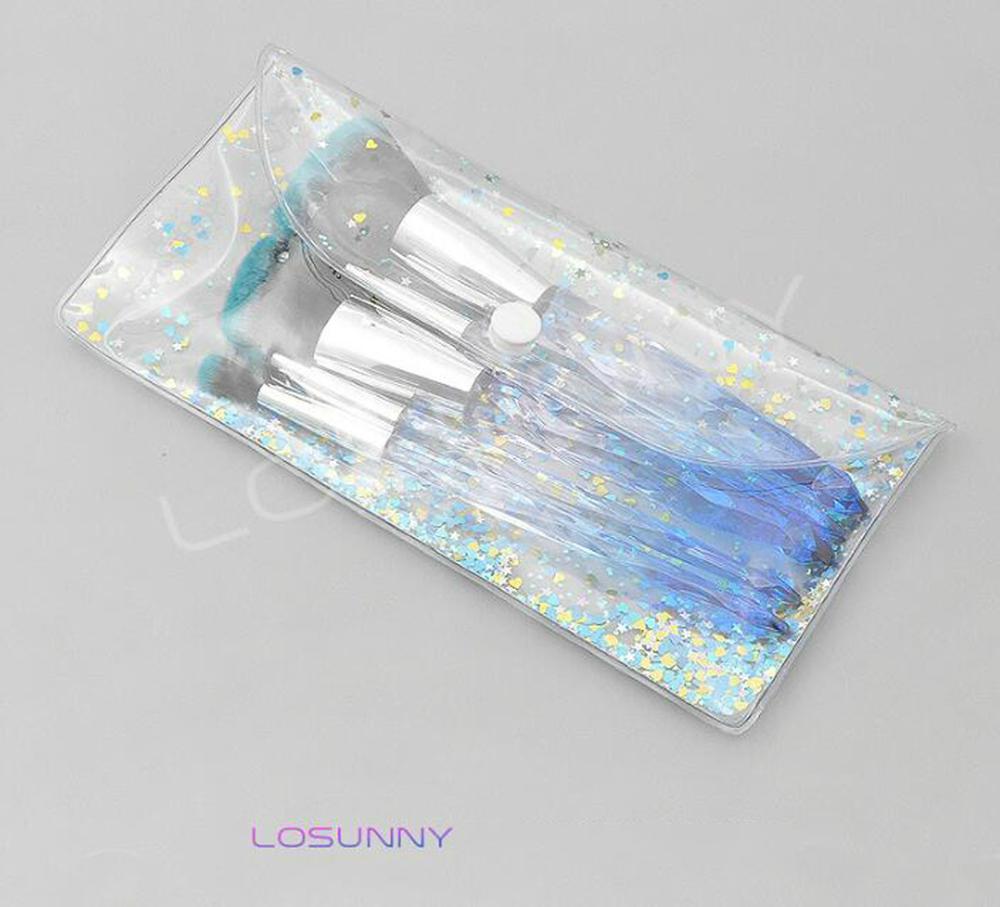 Изображение товара: LOSUNNY набор кистей для макияжа с прозрачной кристаллической алмазной ручкой, 5 шт., набор кистей для глаз, ПВХ, упаковочные принадлежности для макияжа, зеленый-синий, инструменты для красоты