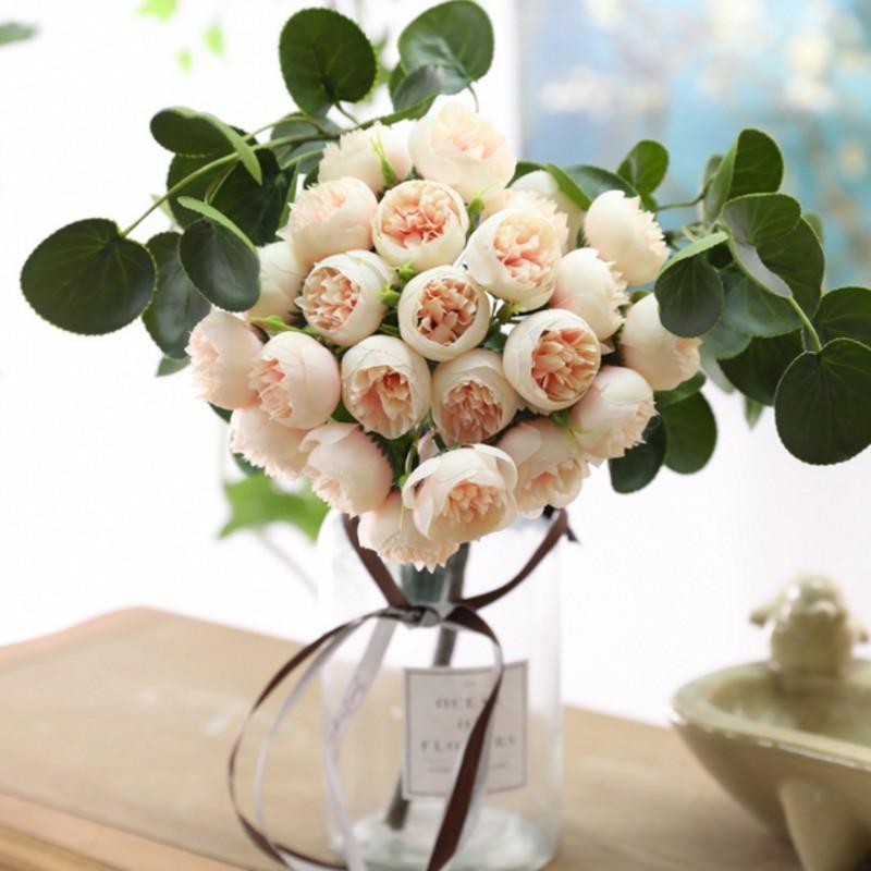 Изображение товара: Искусственный шелк, 27 голов, букет чайных роз, украшение стола для дома, отеля, искусственный цветок для свадьбы, букет невесты