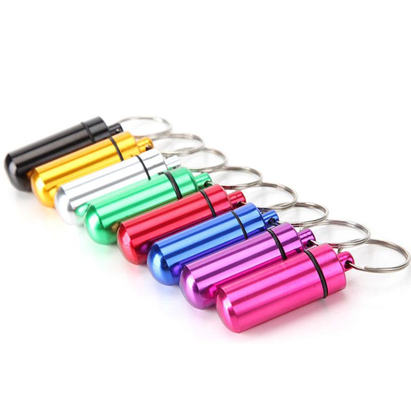 Изображение товара: Многоцветная портативная миниатюрная металлическая Водонепроницаемая бутылочка для хранения, алюминиевая емкость для лекарств, контейнер для таблеток, брелок для ключей, 1 шт.