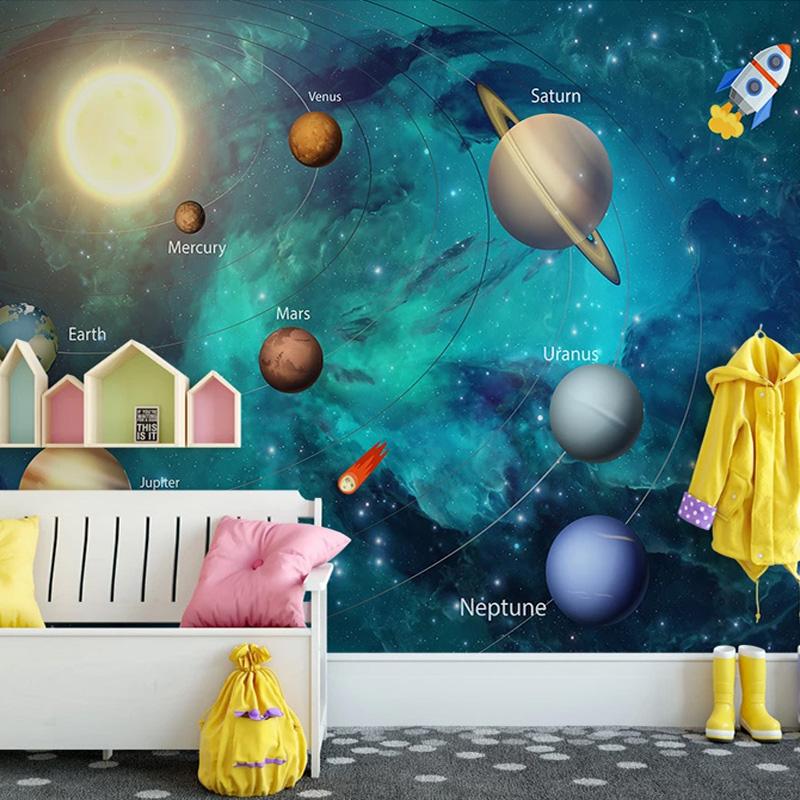 Изображение товара: Самоклеящиеся водостойкие фрески на заказ, обои, 3D Ручная роспись, космическая Вселенная, наклейки для детской комнаты, Мультяшные обои для детской комнаты
