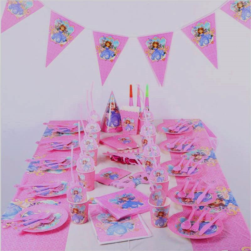 Изображение товара: Disney Принцесса София мультфильмы товары для вечерние скатерть тарелки чашка баннер Baby Shower сувениры на 1-й День рождения украшения для детей