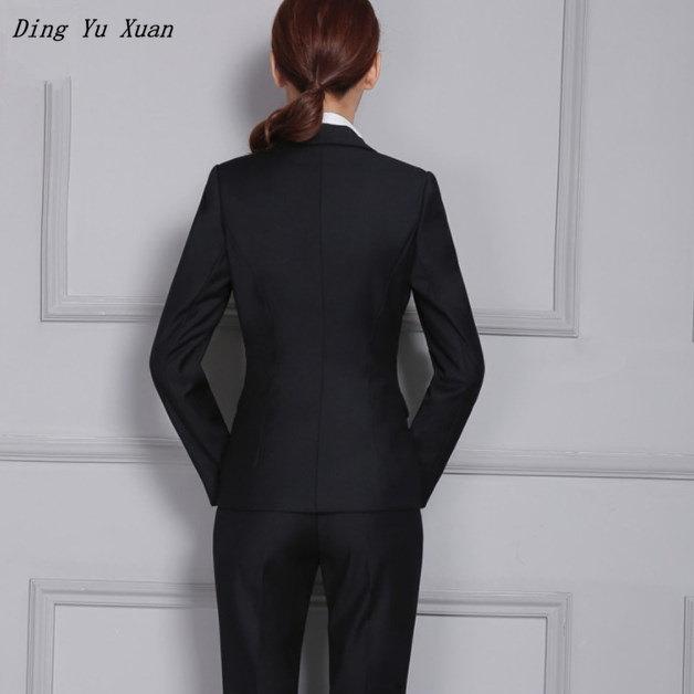 Изображение товара: Женский Деловой брючный костюм, деловой костюм из 2 предметов, черный и серый брючный костюм, 2019