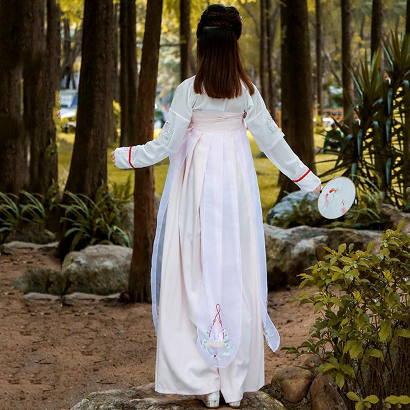 Изображение товара: Женский костюм Hanfu Китайский национальный танец, женский костюм для народного фестиваля, одежда для восточных выступлений, сказочное платье, 2 шт. DF1010