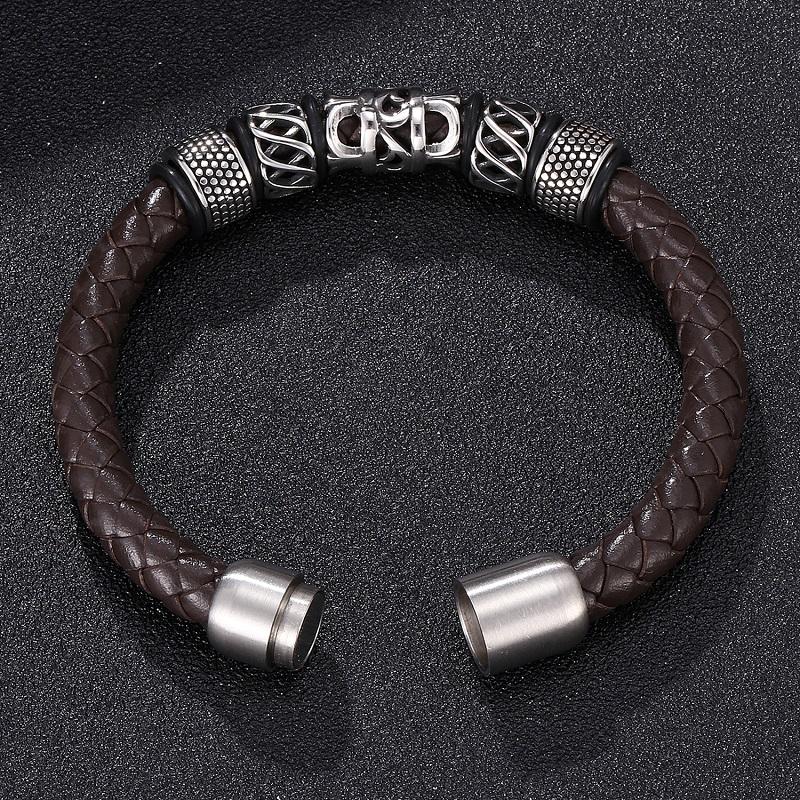 Изображение товара: 8 мм Плетеный черный/коричневый кожаный браслет для мужчин и женщин ювелирные изделия из нержавеющей стали с бисером простая магнитная пряжка Плетенный браслет ST0056