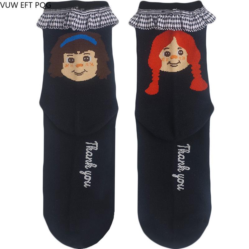 Изображение товара: Асимметричные носки серии японских марионеток, женские модели, синие и белые кружевные носки, Необычные милые осенние носки для девочек, носки