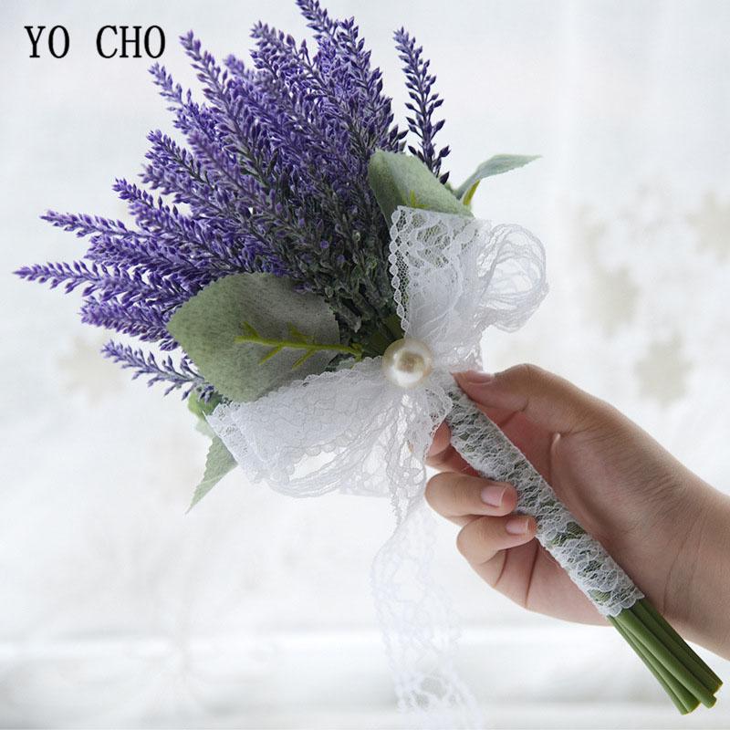 Изображение товара: YO CHO Свадебный букет из искусственного шелка, лаванда, букет невесты, фиолетовый, подружка невесты, сестра держащий цветок, свадебные принадлежности